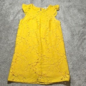 Monteau Sleeveless Floral Lace Dress w/ Flutter Sleeves, Yellow - Womens Small